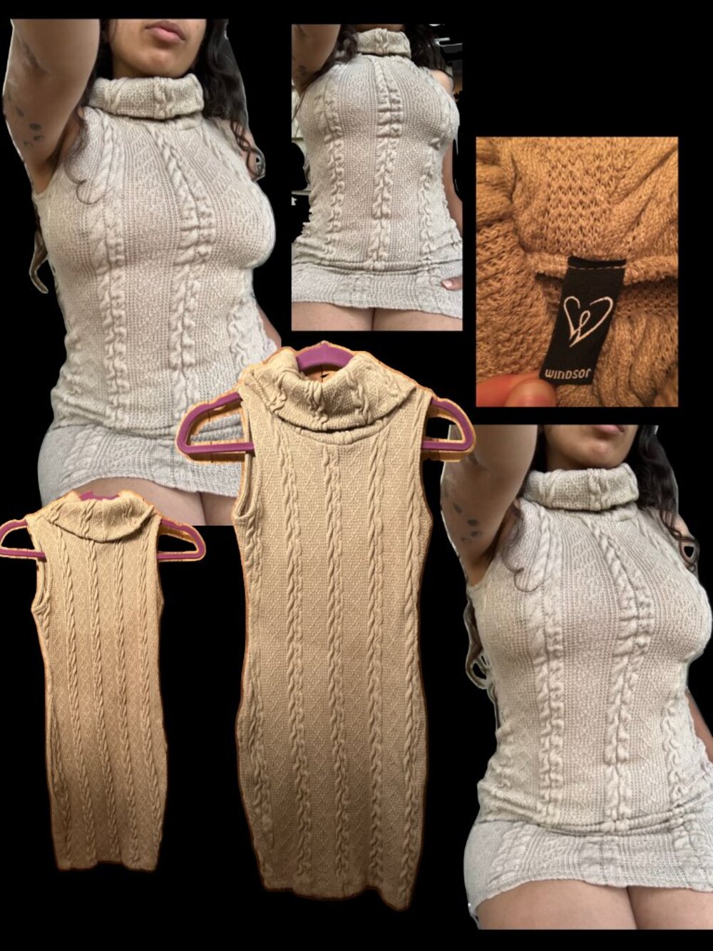 Windsor Women’s Beige Cable Knit Turtleneck Sleeveless Bodycon Dress